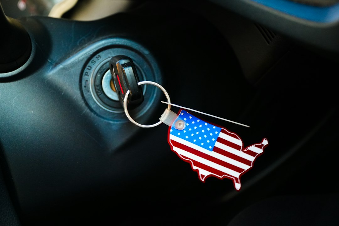 Car ignition with usa flag keychain
